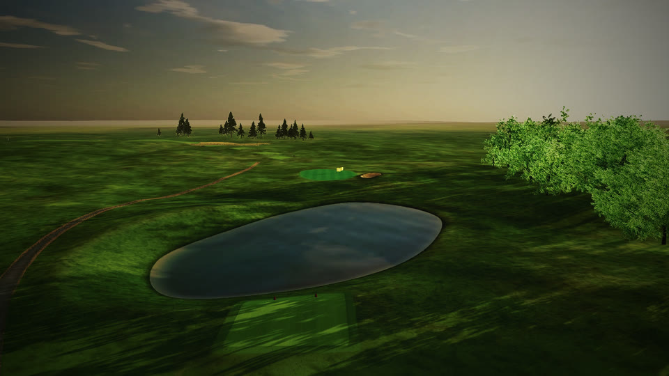 Broadcast camera crossing the pond on hole 2.
